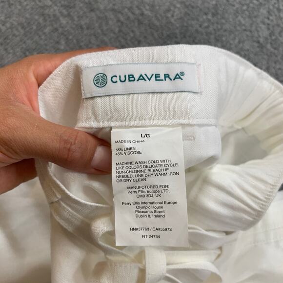 Cubavera Pants Mens L Large White Linen Blend Drawstring Tie Breathable Dockside - Picture 7 of 10